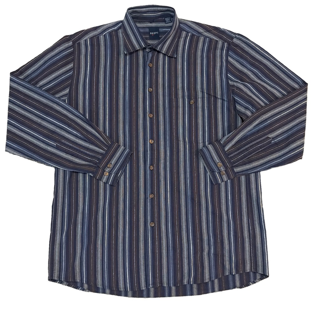 Haupt Men's L 41/42 - 16.5 Striped Long Sleeve Multicolor Button Up Shirt